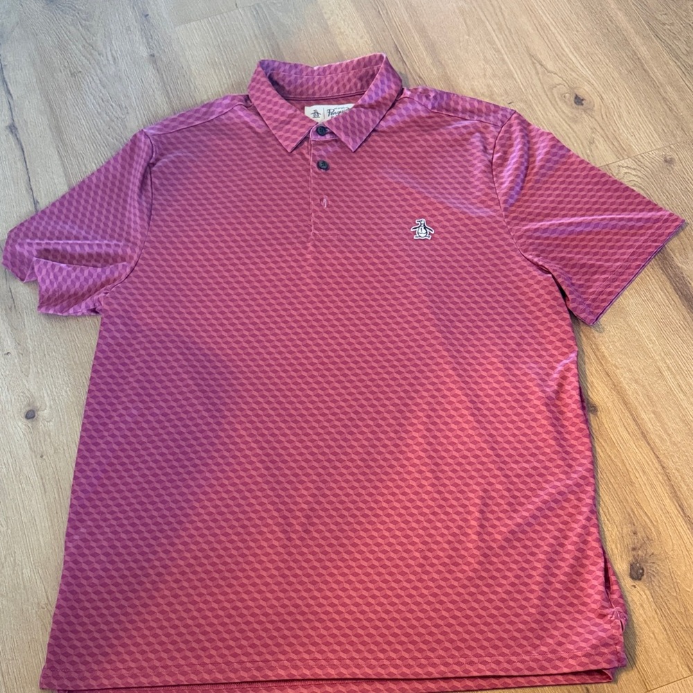 Original Penguin Men's Polo in Red Geometric Design
